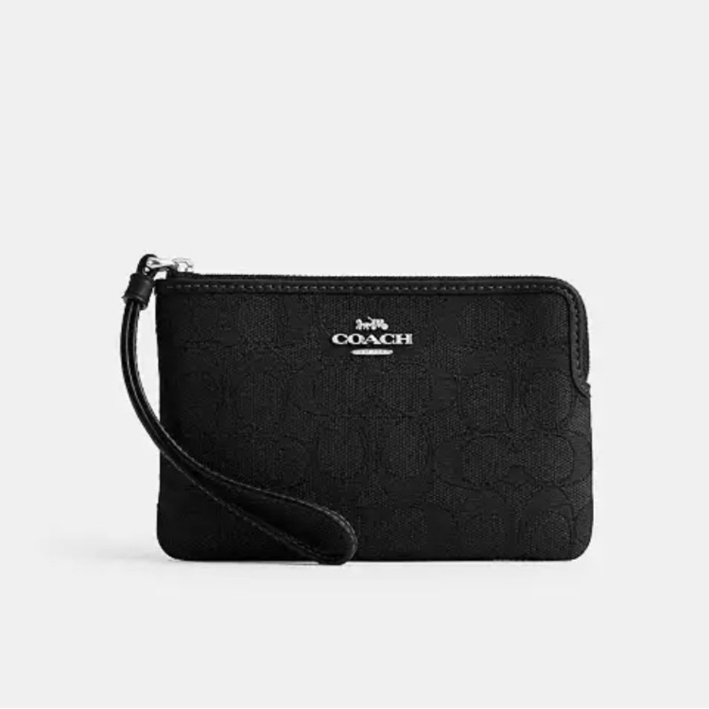 Coach Black Leather Zip Wristlet with Detachable Strap (sold out on website)